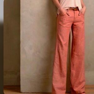 Anthropologie Pilcro and The Letterpress Linen/Cotton Wide Leg Pants in Coral